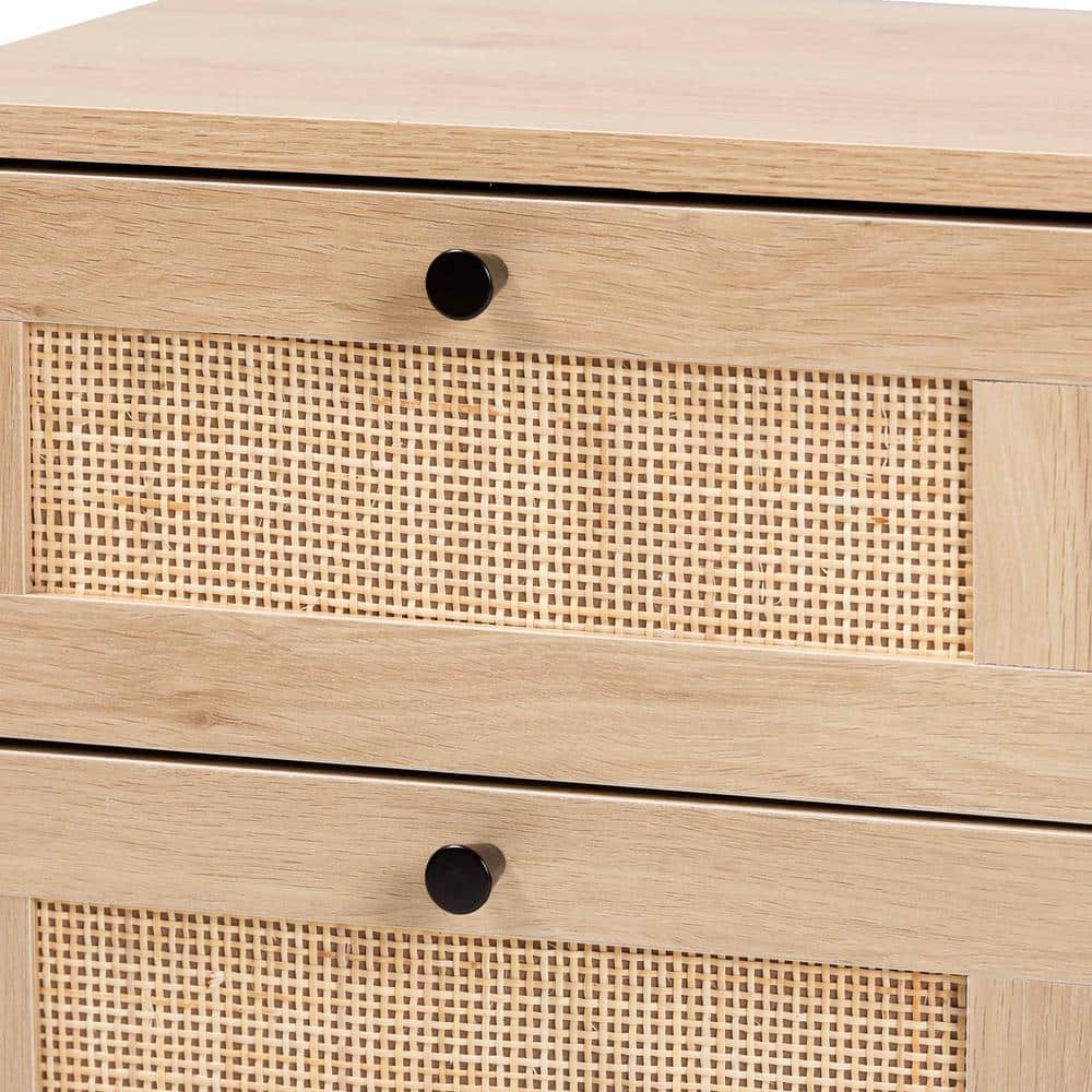Sherwin Light Brown and Black 2-Drawer Rattan Accent Table
