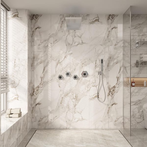 2-Spray 22 in. Flush-Mounted Dual Shower Heads and Handheld Shower Head with 2.5 GPM in Brushed Nickel