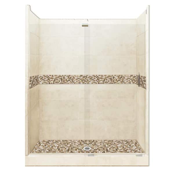 American Bath Factory Roma Grand Slider 42 in. x 60 in. x 80 in. Center Drain Alcove Shower Kit in Desert Sand and Satin Nickel Hardware