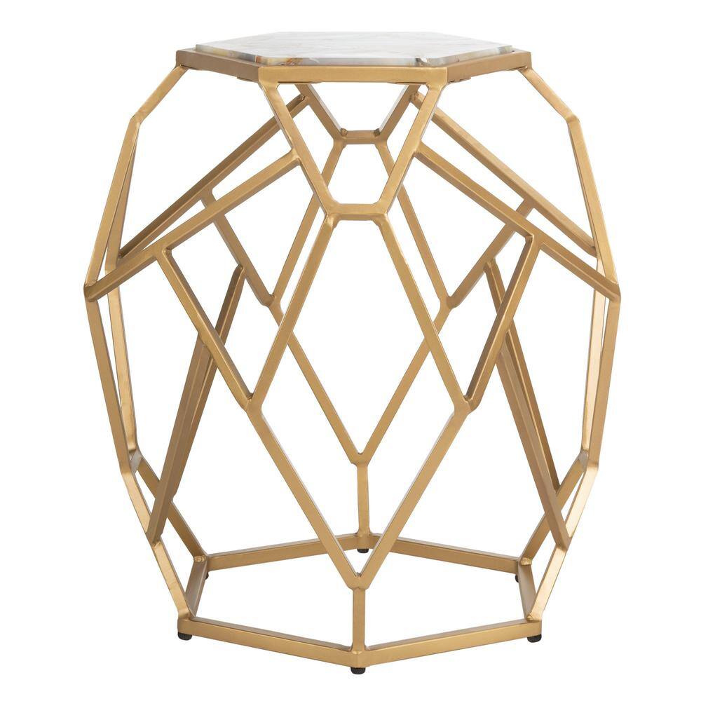 Ava Gold and Multi-Colored Agate Hexagonal Accent Table
