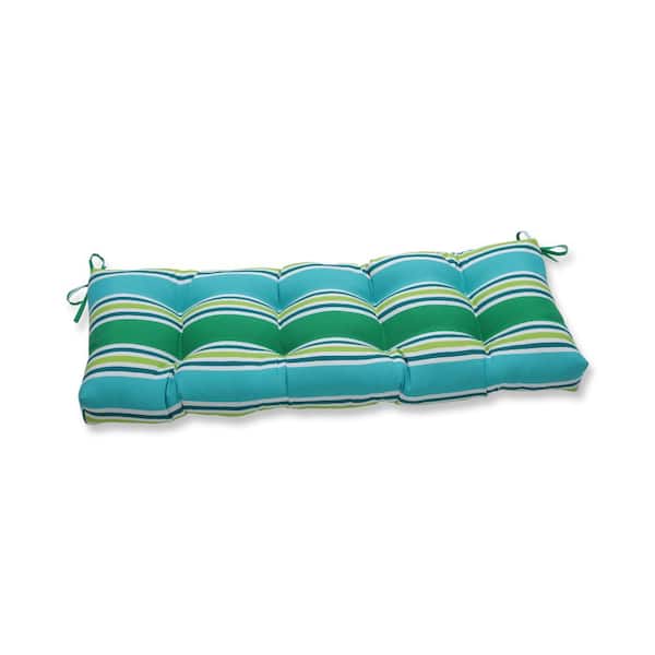 Pillow Perfect Striped Rectangular Outdoor Bench Cushion in Blue