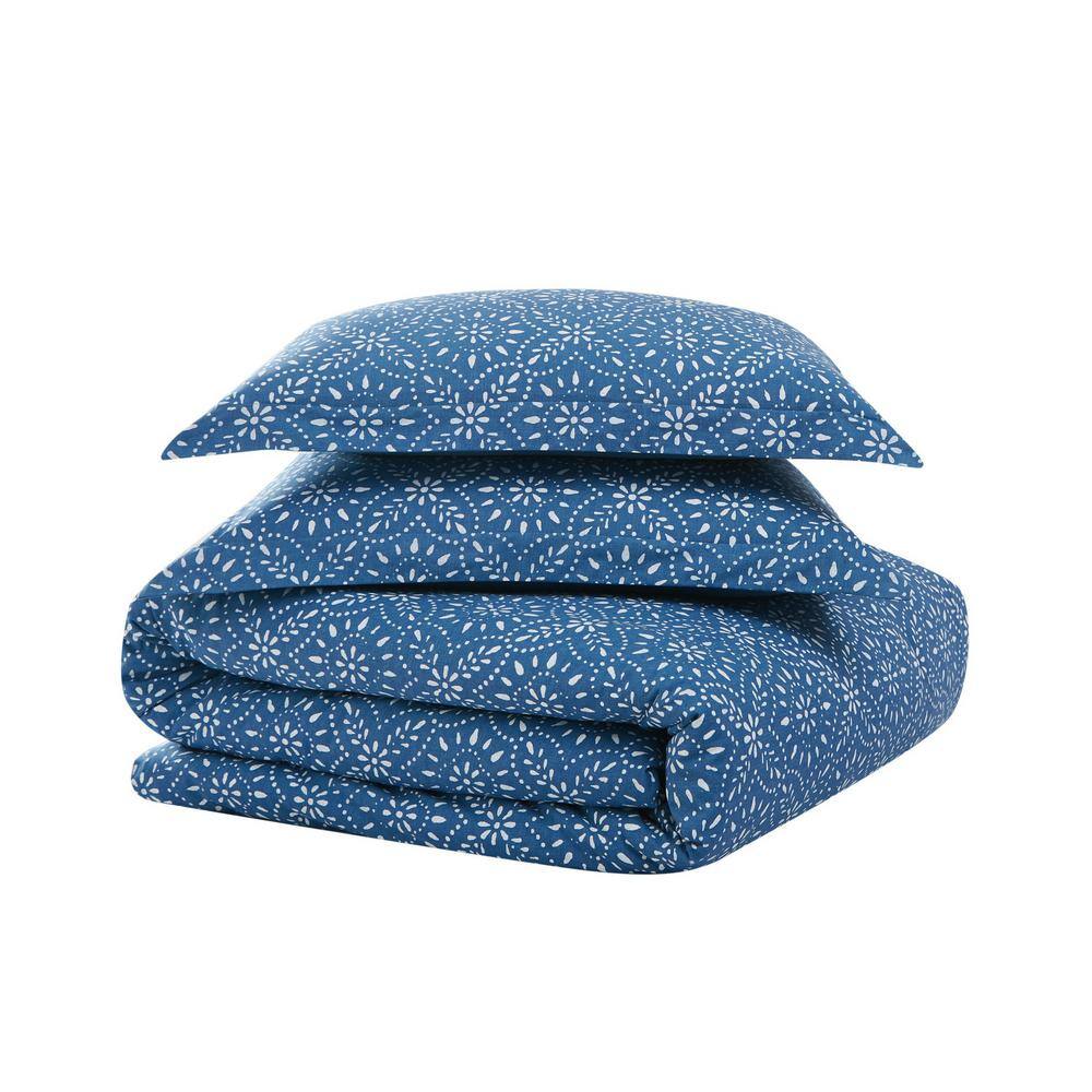 King Blue Cotton Geometric Pattern Duvet Cover Set