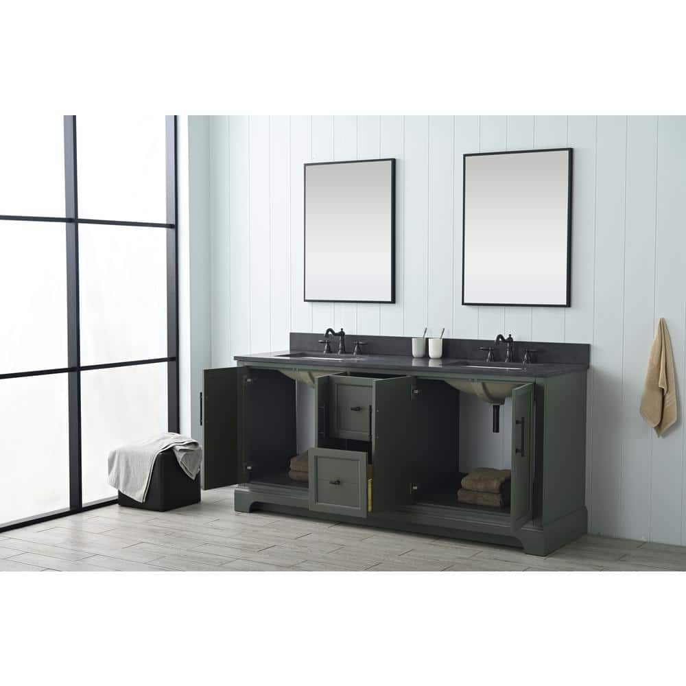 Vintage Green 72" Double Sink Bathroom Vanity with Stone Top