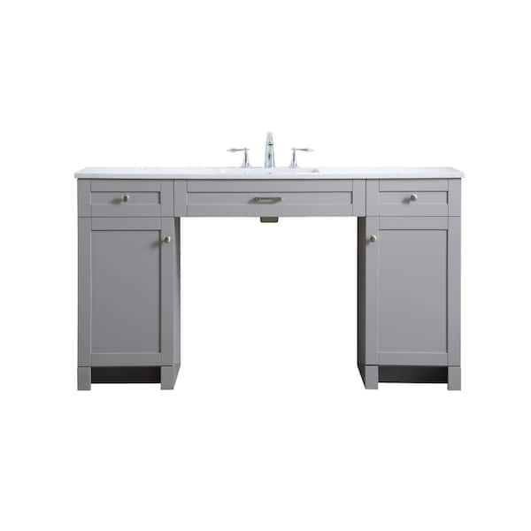 60 in. W x 19 in. D x 34 in. H ADA Bath Vanity in Grey with Calacatta White Engineered Marble Top