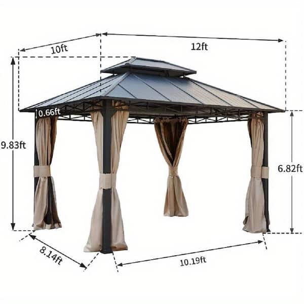 10 ft. x 12 ft. Double Roof Hardtop Gazebo with Netting and Curtains