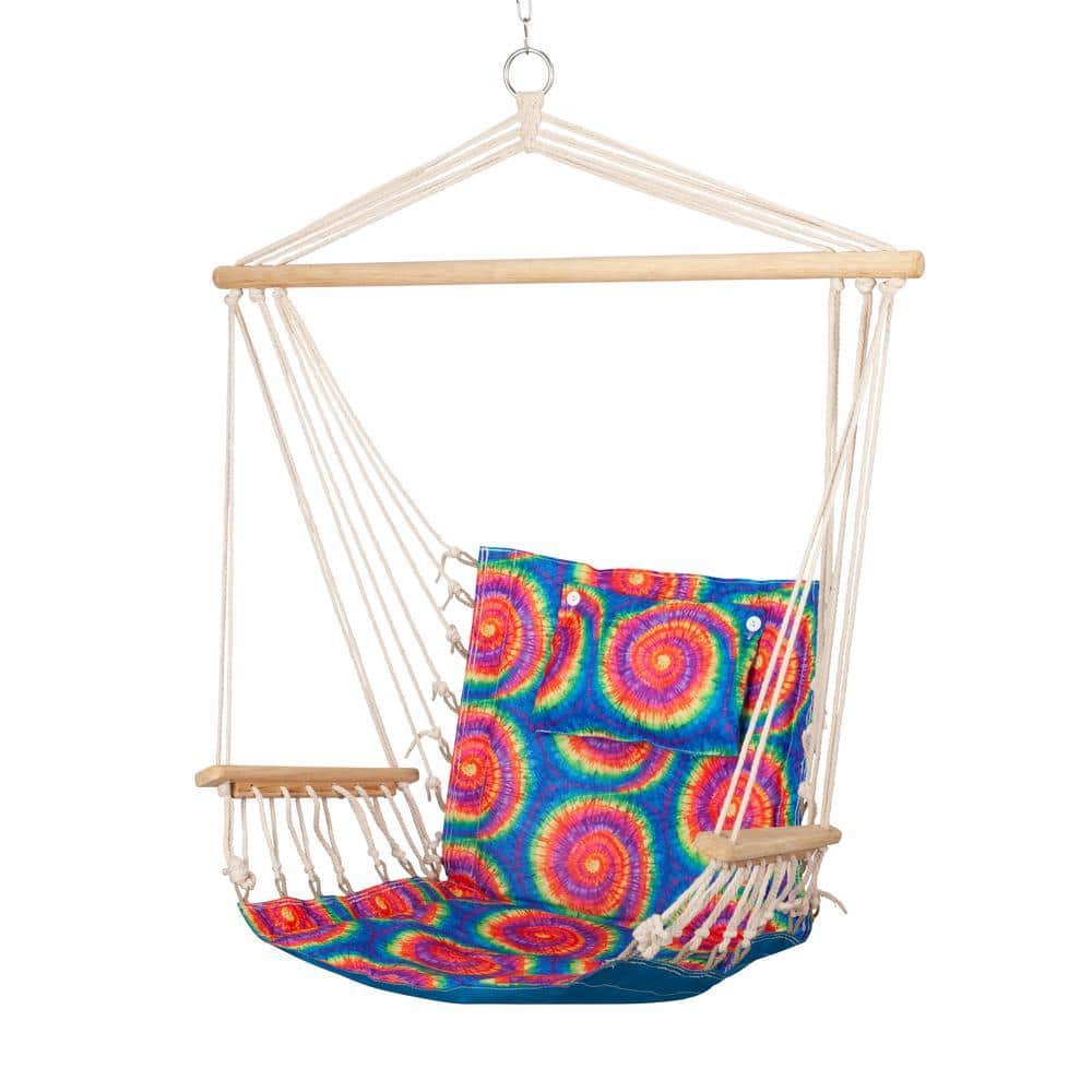 2.5 ft. Hammock Chair with Wooden Armrests in Tie-Dye 915017 - The