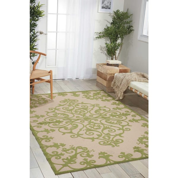 Aloha Green 10 ft. x 13 ft. Medallion Modern Indoor/Outdoor Patio Area Rug