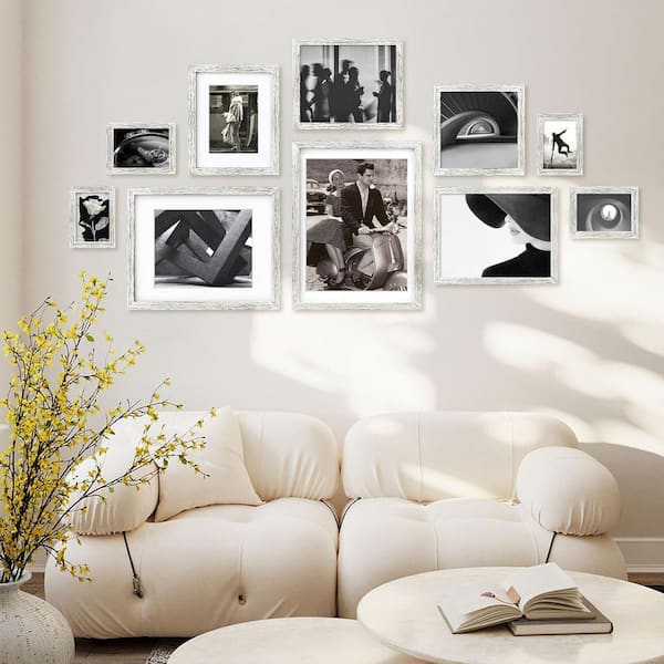 8 x 10 Matted Driftwood White Wood Hanging Picture Frame (Set of 4