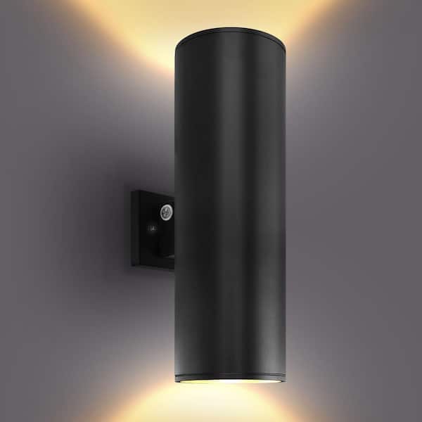 LUXRITE 18 in. Black Dusk to Dawn LED Outdoor Hardwired Wall Lantern Sconce 3CCT 20/30/40-Watt Dimmable IP65 ETL