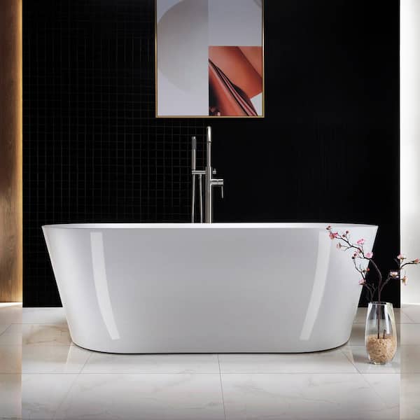 Sharyn 67 in. Acrylic FlatBottom Double Ended Bathtub with Brushed Nickel Overflow and Drain Included in White