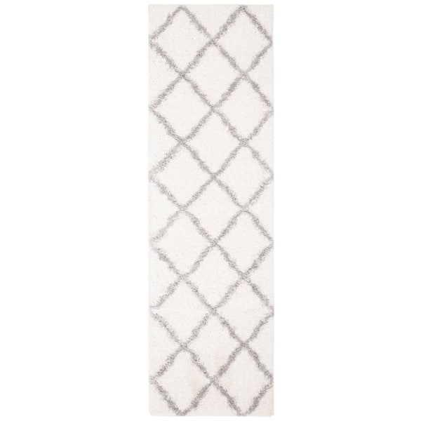 Parma Shag 2 ft. x 5 ft. Cream/Gray Wavy Diamond Runner Rug