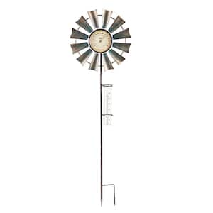 Windmill 36 in. Bronze and Metallic Thermometer w/Rain Gauge