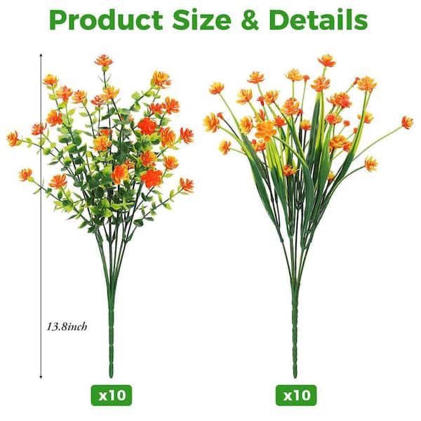 13.8 in. Orange Indoor/Outdoor Artificial Gypsophila Flowers Faux