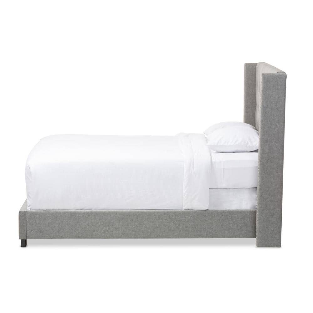 Luxurious King-Sized Gray Faux Leather Wingback Bed with Nailhead Trim