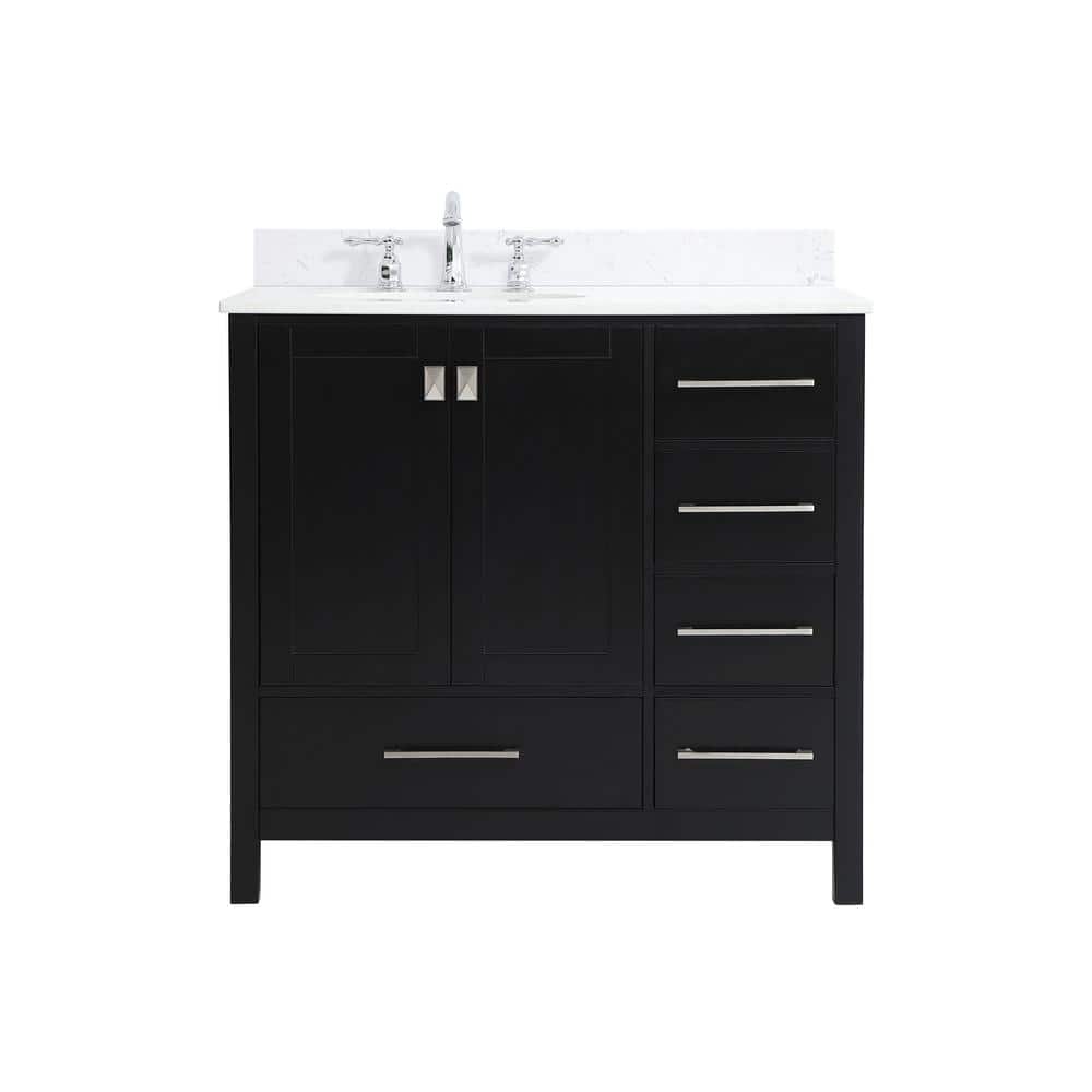 36 in. W Single Bath Vanity in Black with Engineered Stone Vanity Top in Ca