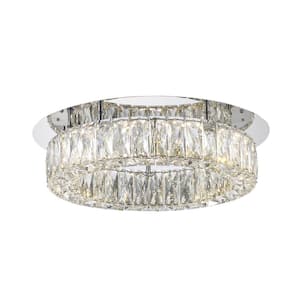 Keighley 17.5 in. Integrated LED Chrome Flush Mount Ceiling Light Fixture with Crystal Shade