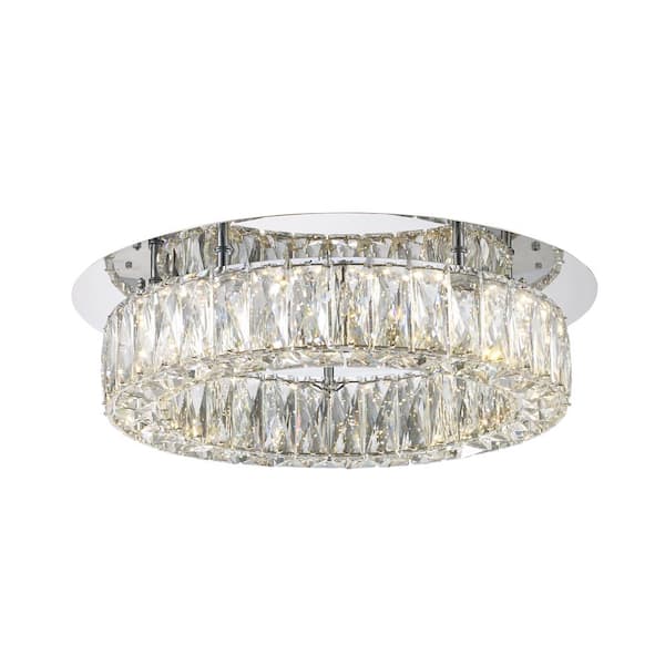 Home Decorators Collection Keighley 17.5 in. Integrated LED Chrome Flush Mount Ceiling Light Fixture with Crystal Shade