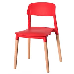 Red Modern Plastic Dining Chair Open Back with Beech Wood Legs
