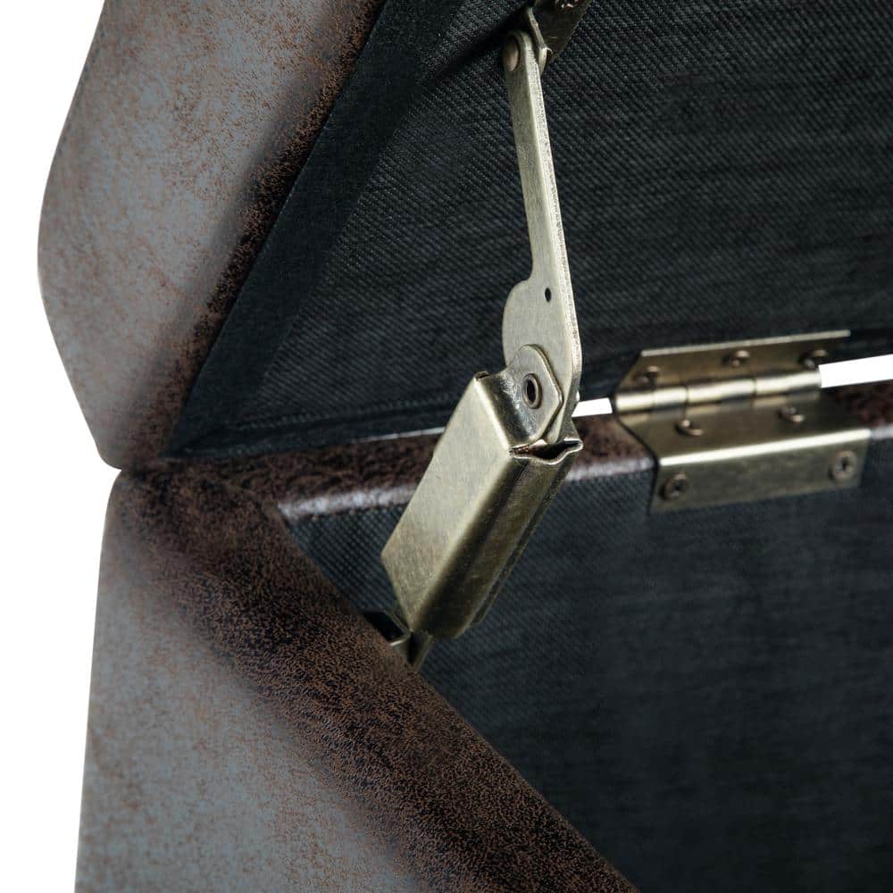 Distressed Brown Faux Leather Storage Ottoman Bench