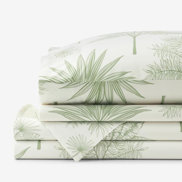 The Company Store Company Cotton Tulum Forest Moss Green Botanical Cotton Percale Full Sheet Set