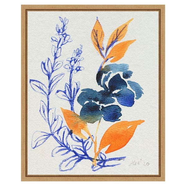 Amanti Art Indigo And Goldenrod Floral I by Ania Zwara 16 in. W x 20 in. H. Canvas Wall Art Print Framed in Brown