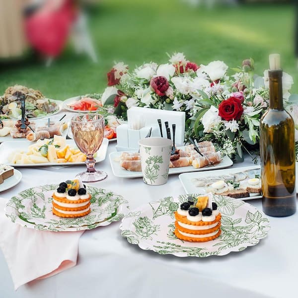 Adrinfly Sage Green Disposable Tableware Set with Plates, Napkins