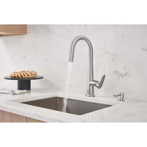 Veletto Single-Handle Pull-Down Dual Sprayer Kitchen Faucet with Soap Dispenser in SuperSteel InfinityFinish