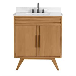 Taylor 31 in. Single Sink Natural Teak Bath Vanity with White Quartz Top (Assembled)