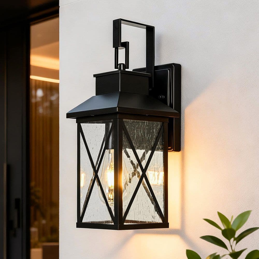 Edvivi 15 in. 1-Light Matte Black Hardwired Outdoor Wall Light