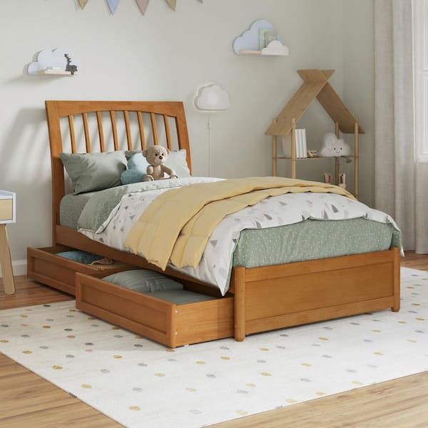 AFI Roslyn Light Toffee Natural Bronze Solid Wood Frame Twin Platform Bed with Panel Footboard and Storage Drawers