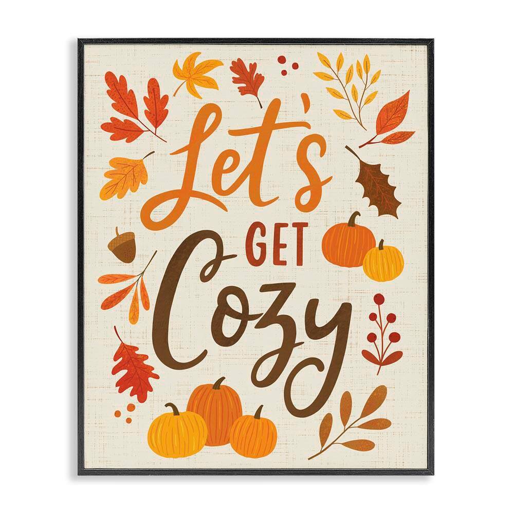 Lets Get Cozy Autumnal Leaf Sprigs by Nina 7 Black Framed Graphic Typography Art Print 20 in. x 16 in. price history on PriceWatchPro