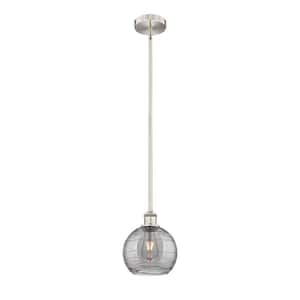 Athens Deco Swirl 100-Watt 1-Light Brushed Satin Nickel Shaded Mini Pendant Light with Tinted Glass Shade