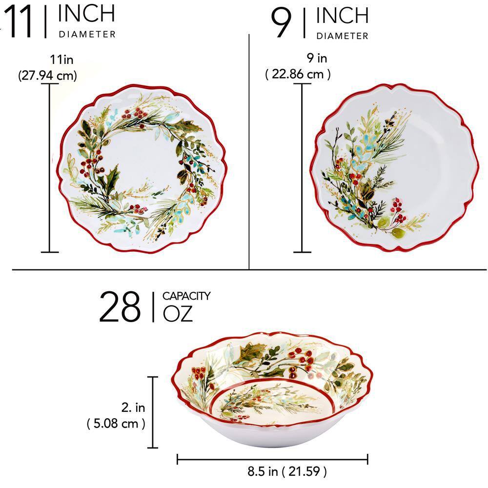 Christmas Gatherings 12-Piece Melamine Holiday Dinnerware Set