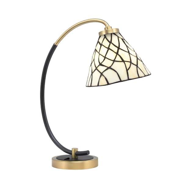 Delgado 18.25 in. Matte Black and New Age Brass Piano Desk Lamp with Sandhill Art Glass Shade