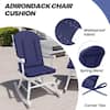 Navy blue outdoor Adirondack chair cushion with ties and spring band.