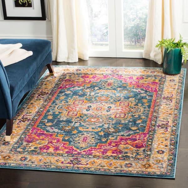 Madison Blue/Multi 4 ft. x 6 ft. Border Area Rug