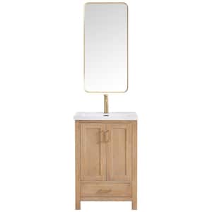 Gela 23.6 in. W x 19.7 in. D x 35 in. H Single Bath Vanity in Brown with White Drop-In Ceramic Basin and Mirror