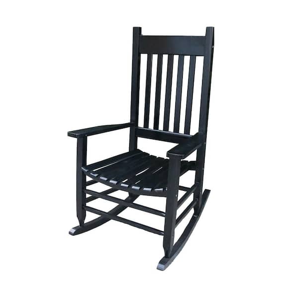 1-Piece Black Wood Outdoor Rocking Chair-Seat Width and Height 19 in.