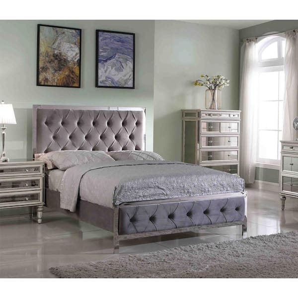 Best Master Furniture Theresa Upholstered Grey Queen Tufted Panel