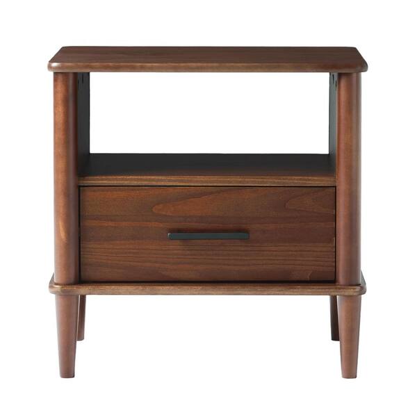 Welwick Designs 1-Drawer Walnut Solid Wood Transitional Storage Nightstand with Tapered Legs, Brown