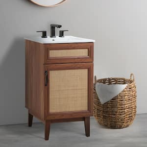Javer 20 in. W x 18 in. D x 33 in. H Rattan 2-Shelf Bath Vanity Cabinet without Top (Sink Basin not Included), Walnut