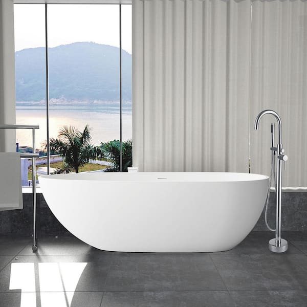 Maincraft 59 in. Solid Surface Resin Flatbottom Non-Whirlpool Bathtub in White