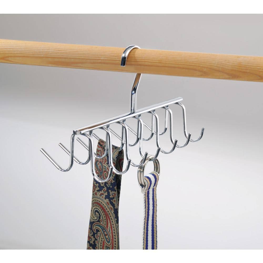 Chrome Metal Tie and Belt Organizer with 14 Hooks