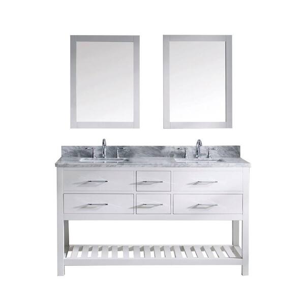 Virtu USA Caroline Estate 60 in. W Bath Vanity in White with Marble Vanity Top in White with Square Basin and Mirror