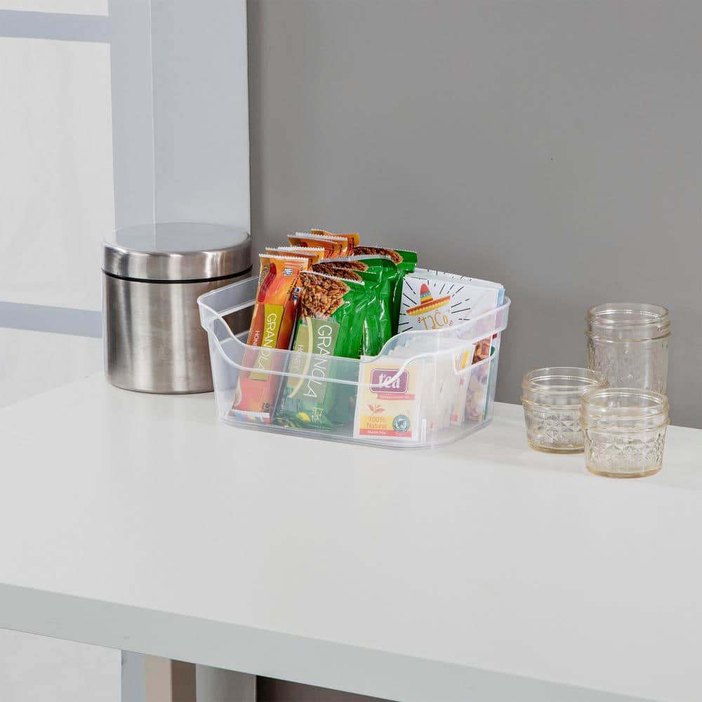 Clear Plastic Stackable Rectangle Storage Bins with Carry Handles, 16 Pack