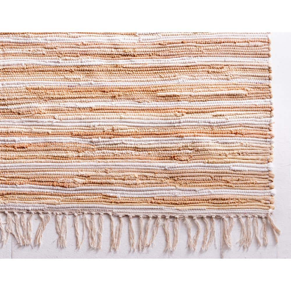 Beige Handwoven Cotton Striped Reversible Area Rug 4' x 6'
