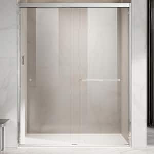 UKD06 50 to 55 in. W x 72 in. H Double Sliding Semi-Frameless Shower Door in Chrome, EnduroShield Clear Glass