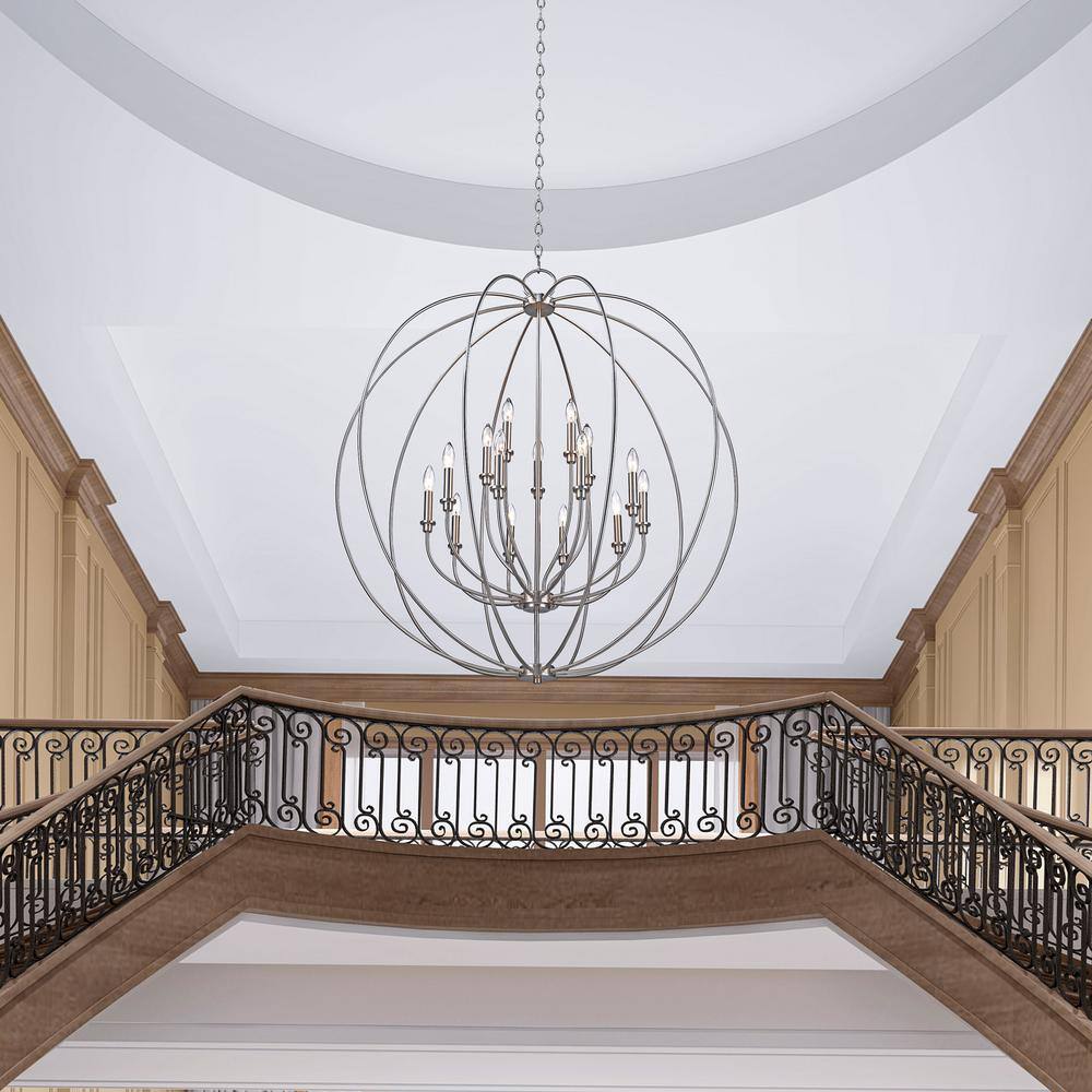 Elegant Brushed Nickel 15-Light Candelabra Chandelier