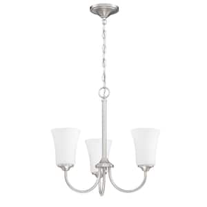 Gwyneth 3-Light Brushed Nickel Finish with White Glass Transitional Chandelier for Kitchen/Dining/Foyer No Bulb Included