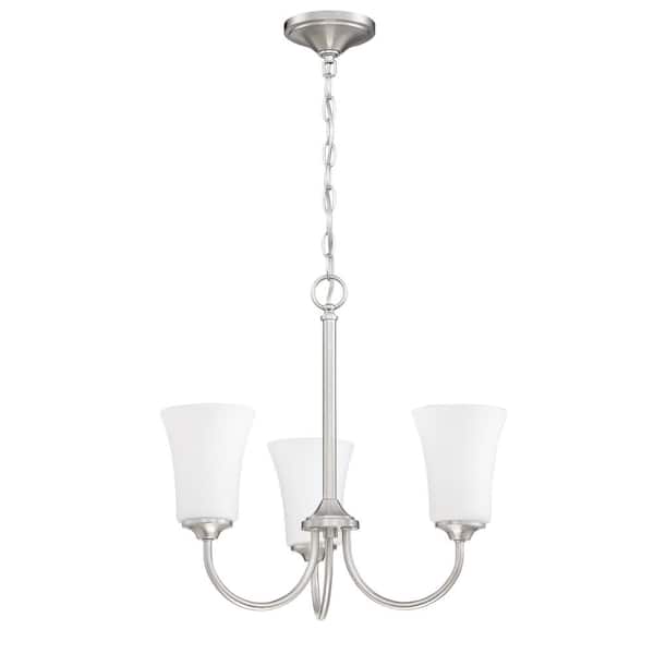 CRAFTMADE Gwyneth 3-Light Brushed Nickel Finish with White Glass Transitional Chandelier for Kitchen/Dining/Foyer No Bulb Included